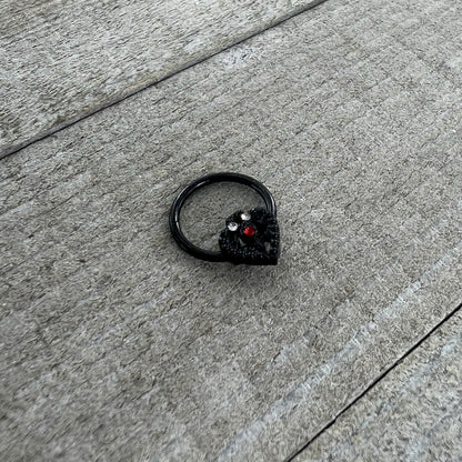 16G 3/8 Red Clear Gem Black Key Heart Hinged Segment Ring