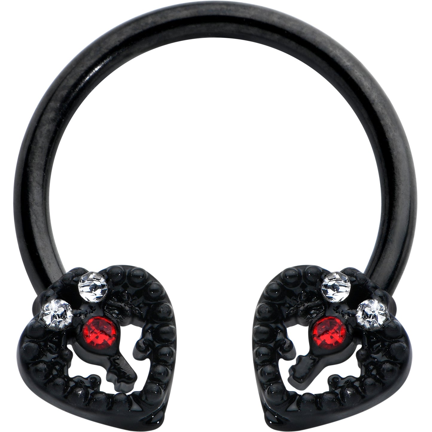 16G 3/8 Clear Red Gem Black Key Heart Horseshoe Circular Barbell