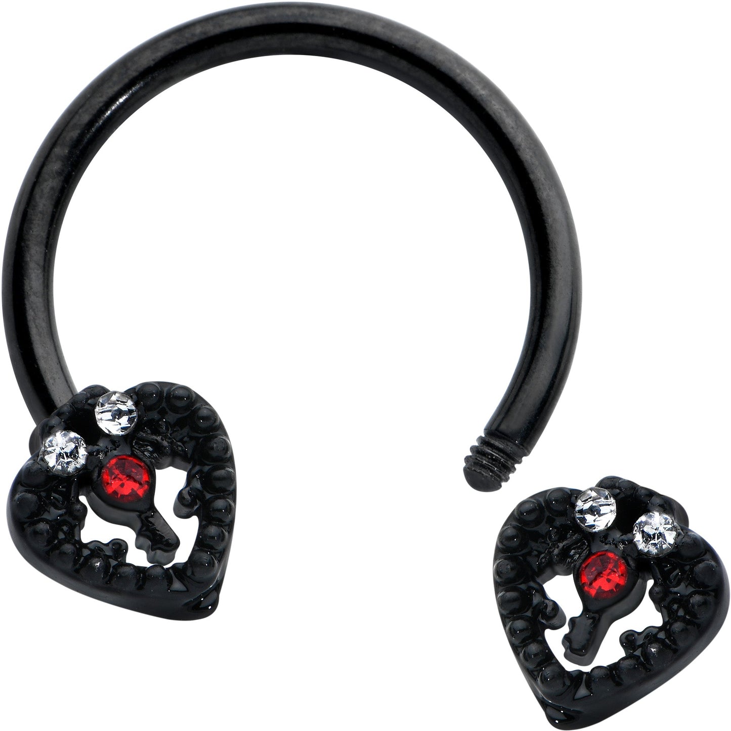 16G 3/8 Clear Red Gem Black Key Heart Horseshoe Circular Barbell