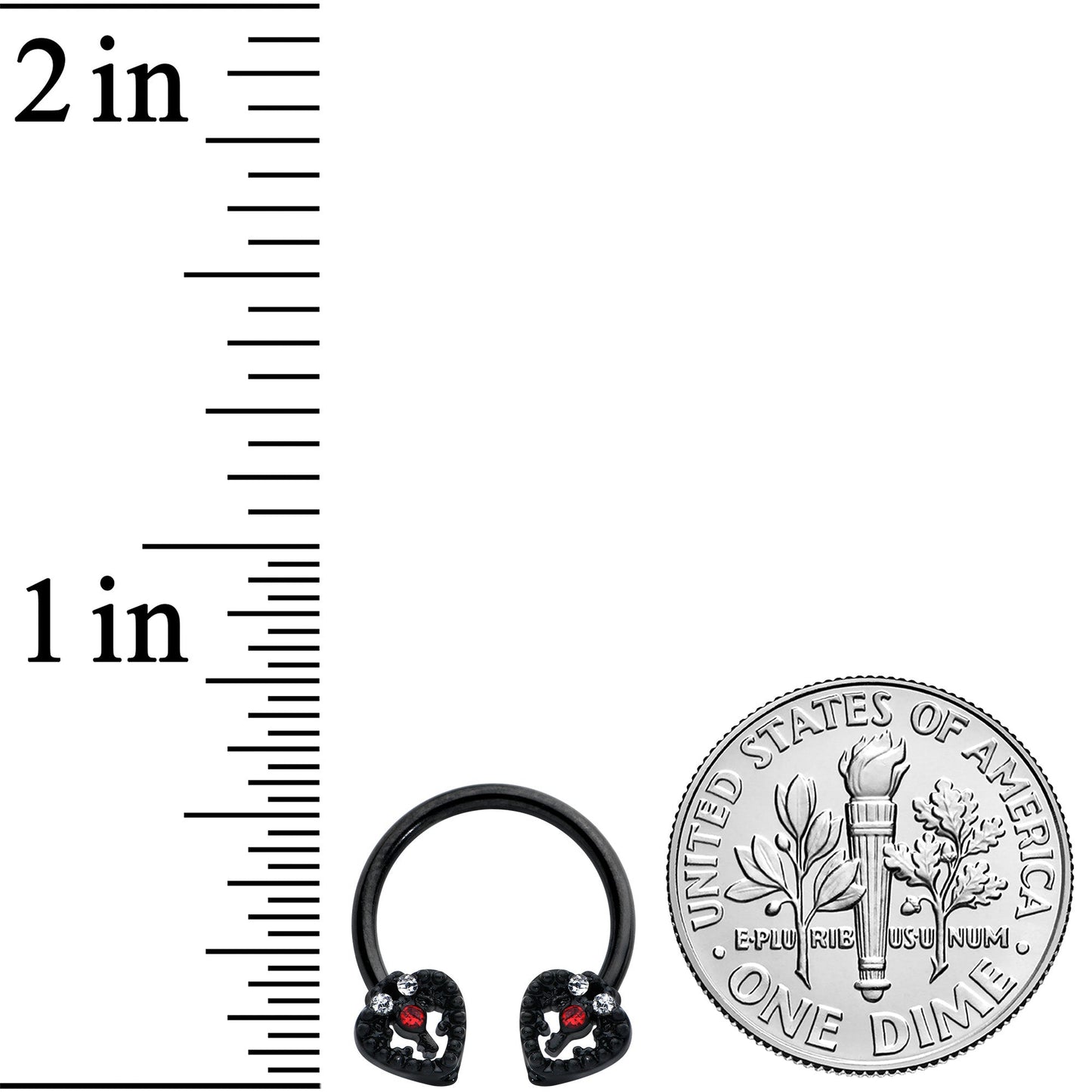 16G 3/8 Clear Red Gem Black Key Heart Horseshoe Circular Barbell