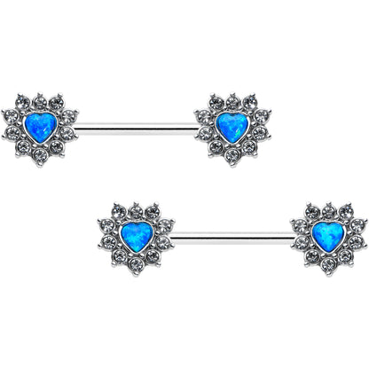 14G 9/16 Blue Synthetic Opal Sun Heart Nipple Ring Set