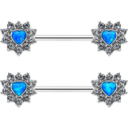14G 9/16 Blue Synthetic Opal Sun Heart Nipple Ring Set
