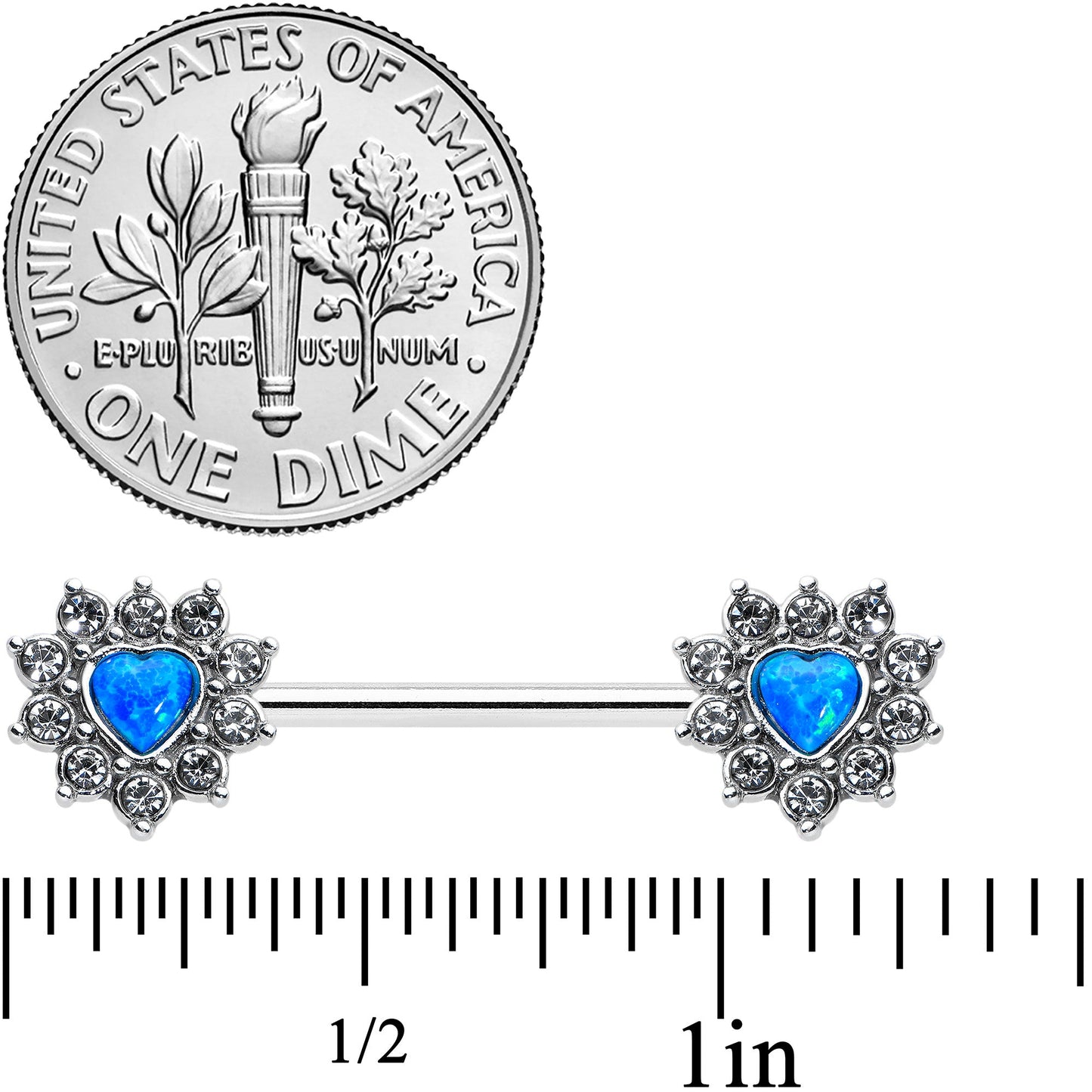 14G 9/16 Blue Synthetic Opal Sun Heart Nipple Ring Set
