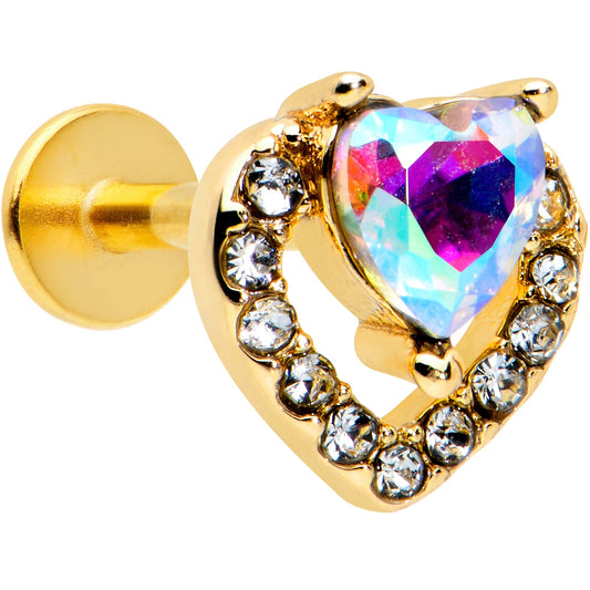 16G 5/16 Aurora Clear Gem Rococo Heart Labret Monroe Tragus