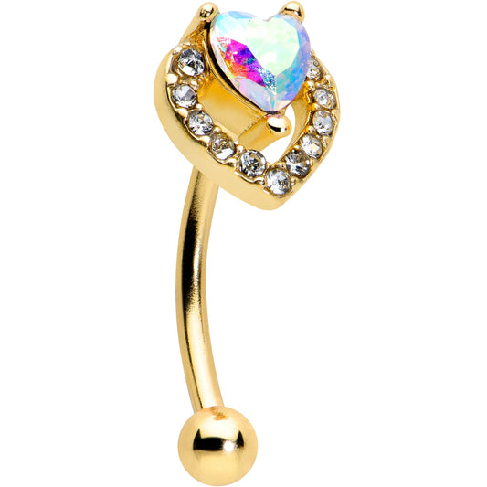 16G 5/16 Aurora Gem Gold Tone Rococo Heart Curved Eyebrow Ring