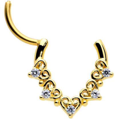 16G 3/8 Clear CZ Gem Gold Tone Heart Filigree Cartilage Clicker