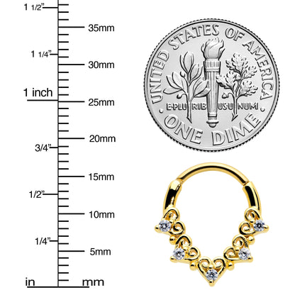 16G 3/8 Clear CZ Gem Gold Tone Heart Filigree Cartilage Clicker