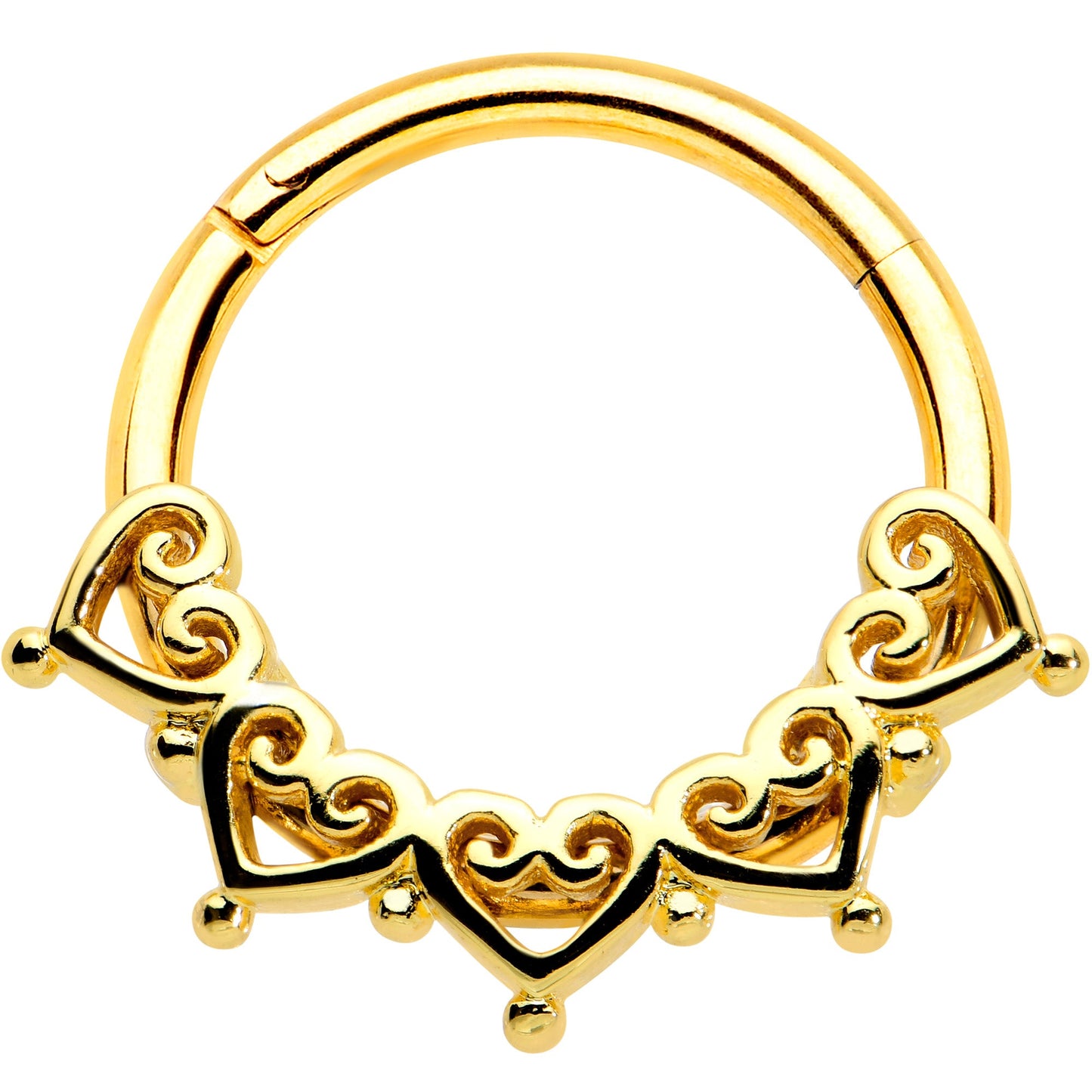 16G 3/8 Gold Tone Filigree Hearts Hinged Segment Ring