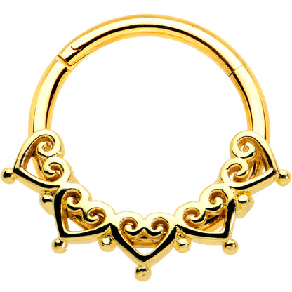 16G 3/8 Gold Tone Filigree Hearts Hinged Segment Ring