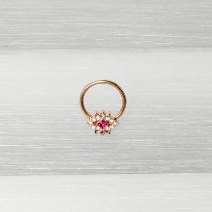 16G 3/8 Red Gem Rose Gold Tone Octogram Star Hinged Circular Ring