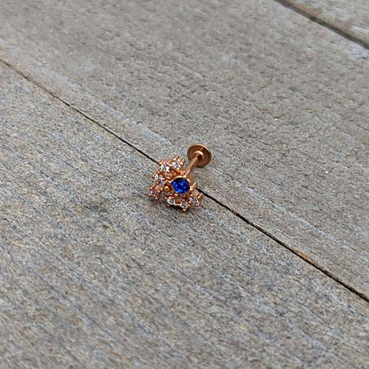 16G 5/16 Blue Gem Rosy Tone Glamour Flare Labret Monroe Tragus
