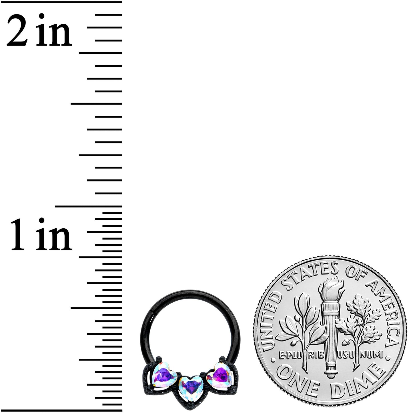 16G 3/8 Aurora Gem Black Rococo Trio Heart Hinged Segment Ring