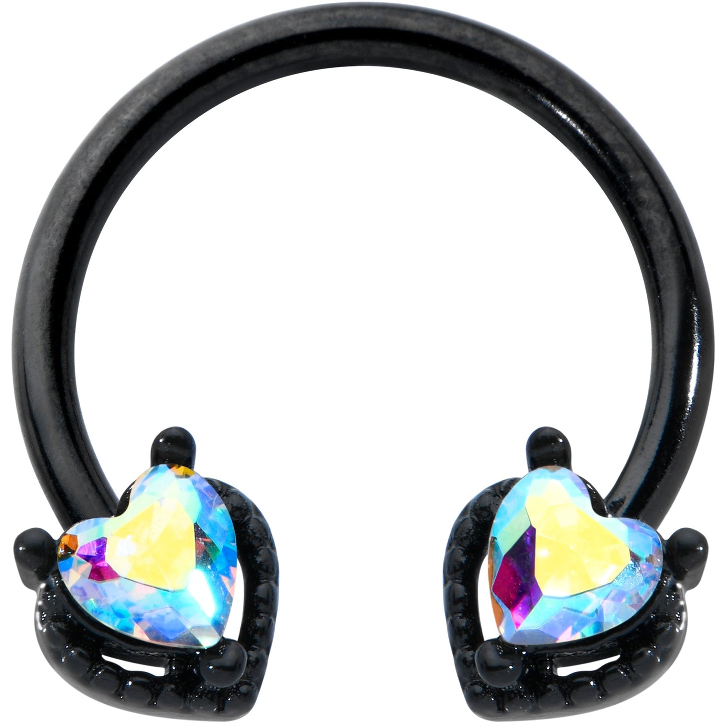 16G 3/8 Aurora Gem Black Heart Ends Horseshoe Circular Barbell