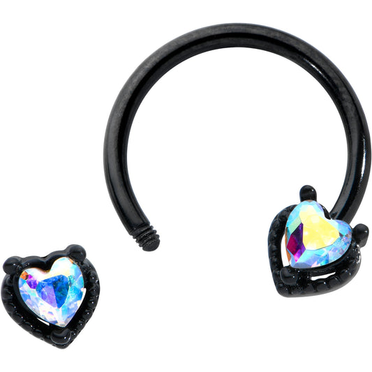 16G 3/8 Aurora Gem Black Heart Ends Horseshoe Circular Barbell