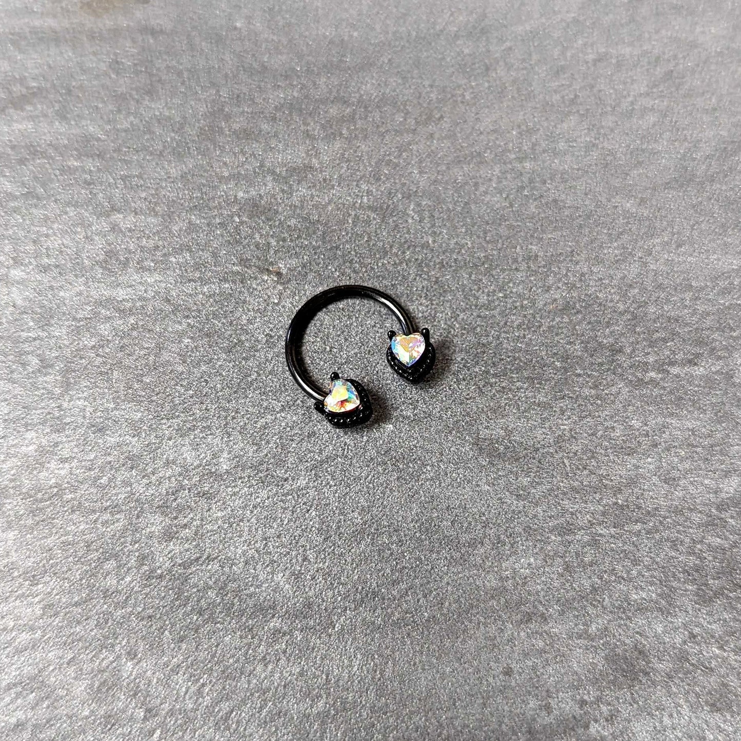 16G 3/8 Aurora Gem Black Heart Ends Horseshoe Circular Barbell