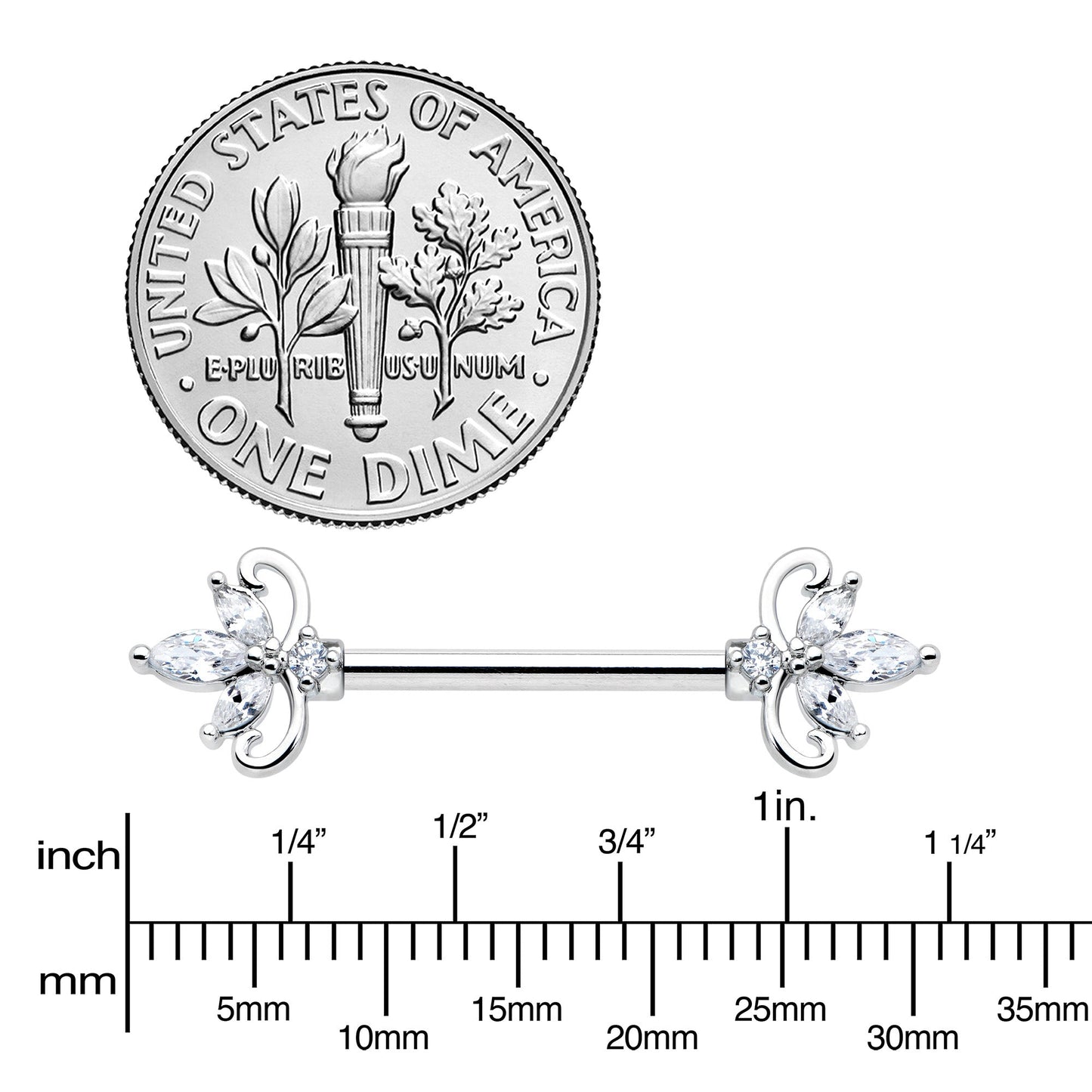 14G 9/16 Clear CZ Gem Double Heart Baroque Barbell Nipple Ring Set