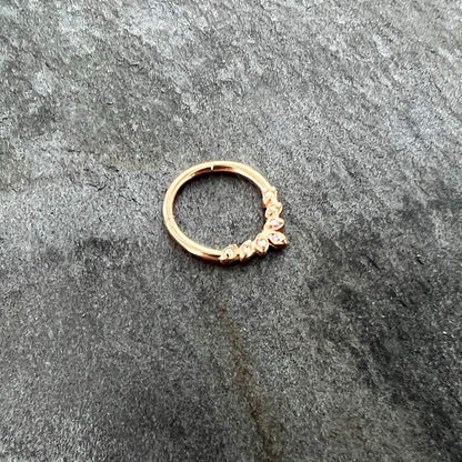 16G 3/8 Aurora CZ Gem Rose Gold Hue Seven Leaf Hinged Segment Ring