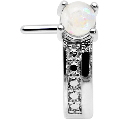 20G 1/4 White Faux Opal Texture Glam Faux Hoop L Shape Nose Ring