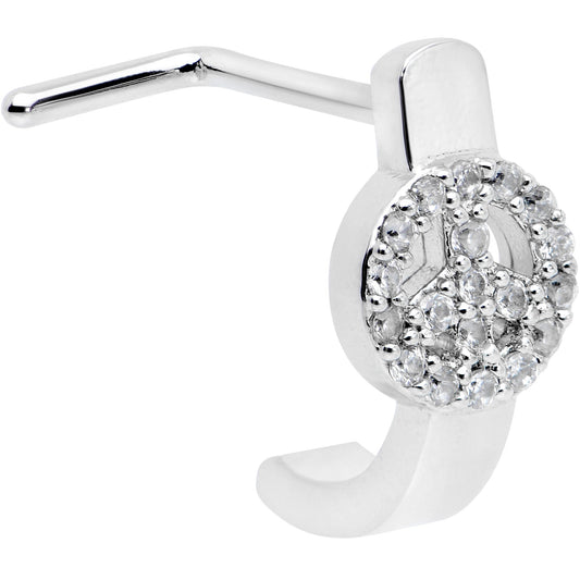 20G 1/4 Clear Gem Retro Peace Sign Faux Hoop L Shape Nose Ring