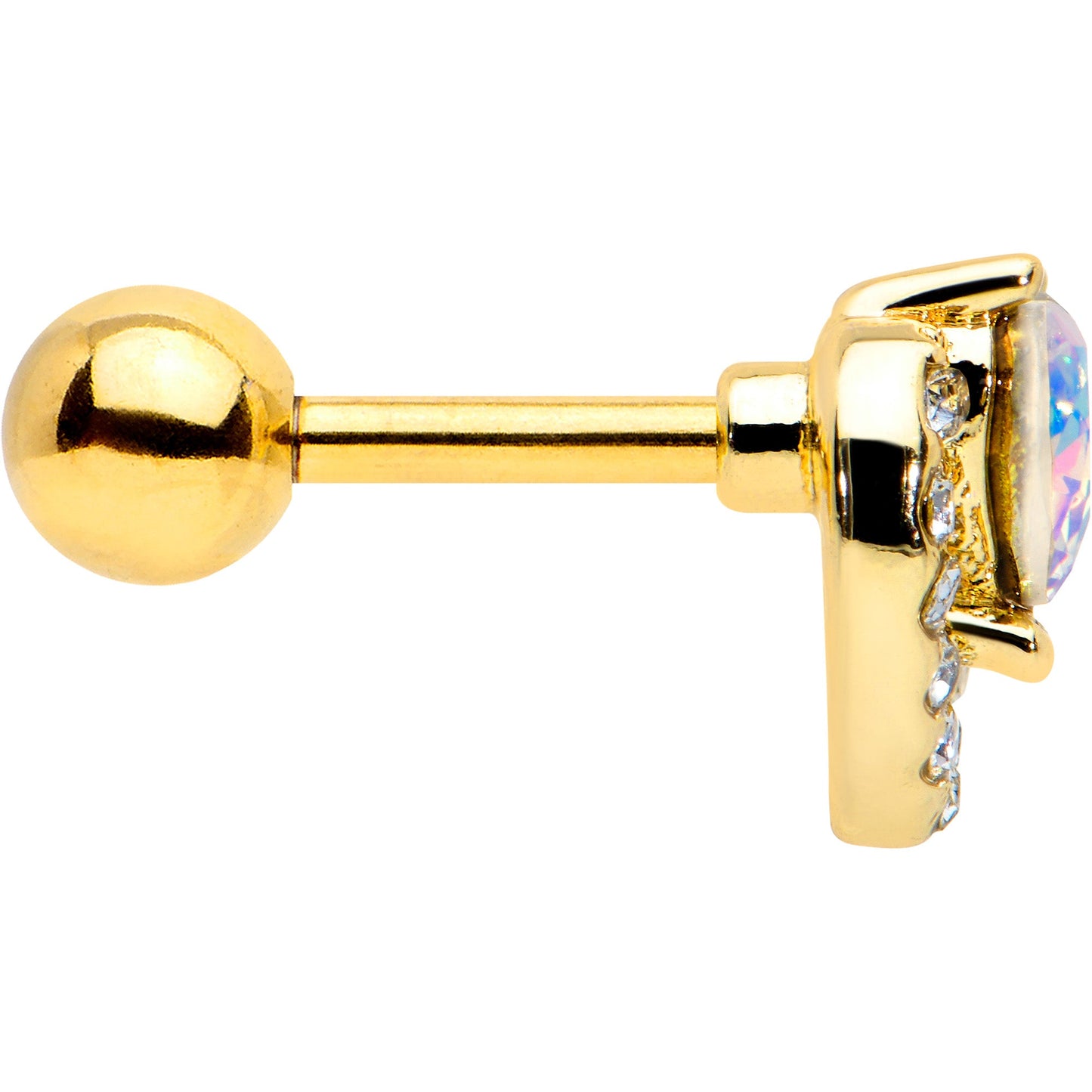 16G 1/4 Aurora Gem Gold Tone Rococo Heart Cartilage Tragus Earring