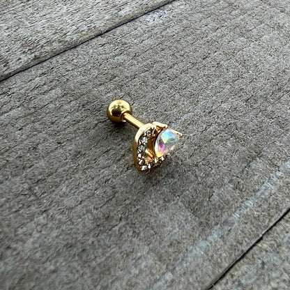 16G 1/4 Aurora Gem Gold Tone Rococo Heart Cartilage Tragus Earring