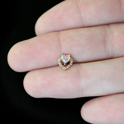 16G 1/4 Aurora Gem Gold Tone Rococo Heart Cartilage Tragus Earring