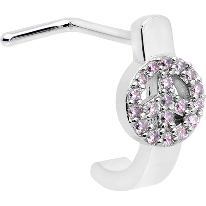 20G 5/16 Faint Pink Gem Retro Peace Sign Faux Hoop L Shape Nose Ring