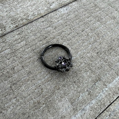 16G 3/8 Purple Gem Black Regal Crown Hinged Segment Ring