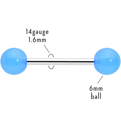 Light Blue Acrylic UV Glow Ends Barbell Tongue Ring