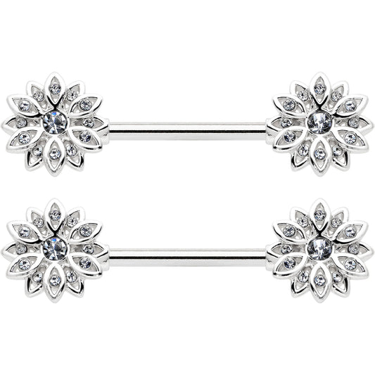 14G 9/16 Clear Gem Rococo Starry Flower Barbell Nipple Ring Set