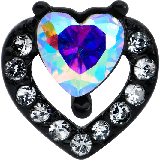 16G 1/4 Aurora Gem Black Double Heart Cartilage Tragus Earring