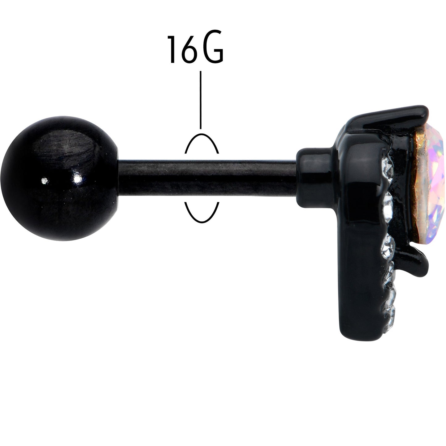 16G 1/4 Aurora Gem Black Double Heart Cartilage Tragus Earring