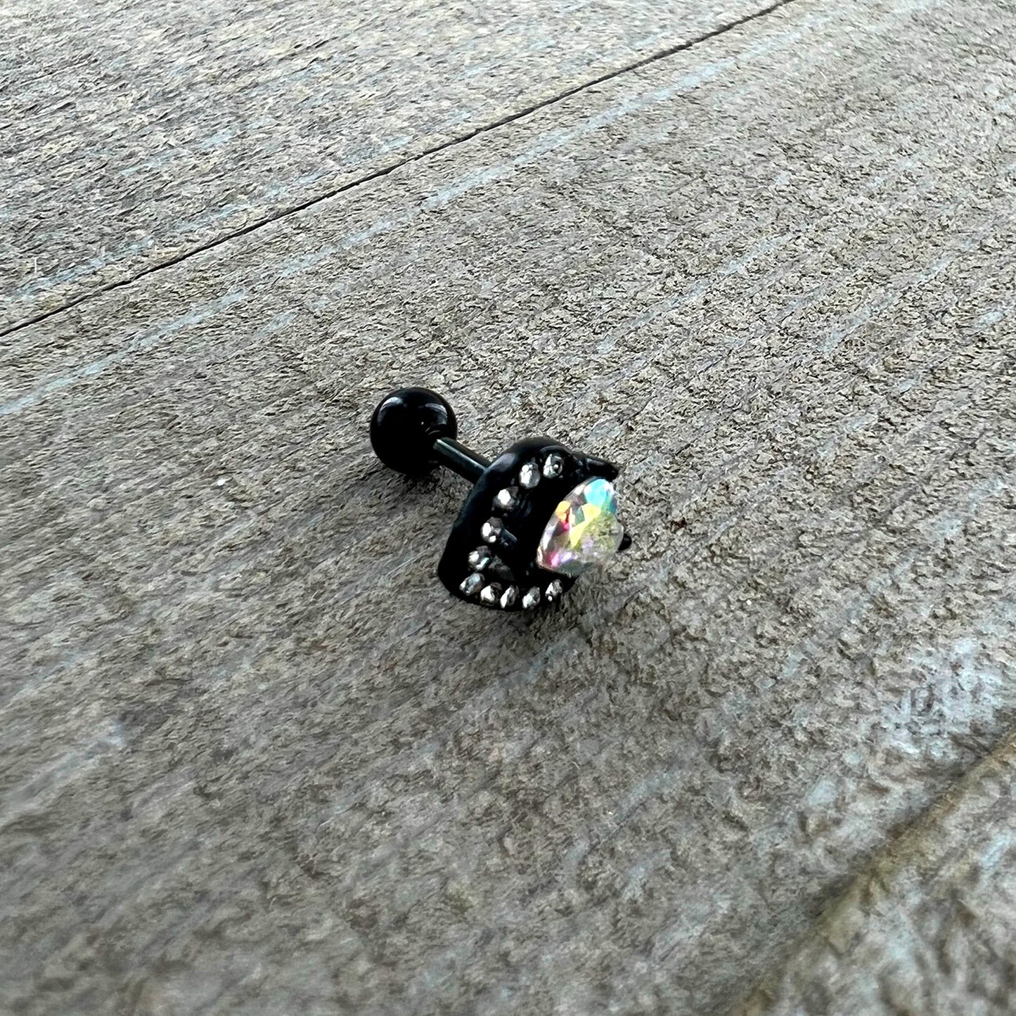 16G 1/4 Aurora Gem Black Double Heart Cartilage Tragus Earring