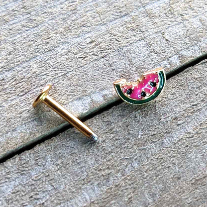 16G 5/16 Gold Tone Watermelon Bite Labret Monroe Tragus