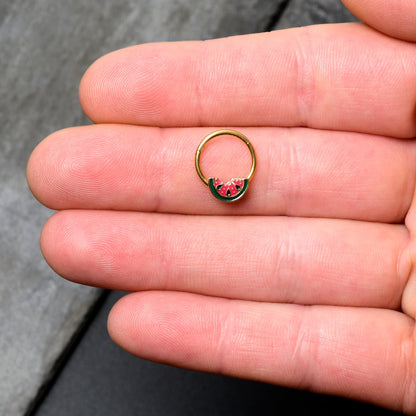 16G 3/8 Gold Tone Watermelon Bite Hinged Segment Ring