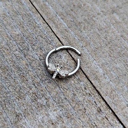 16G 3/8 Aurora Gem Dragonfly Flying Hinged Segment Ring