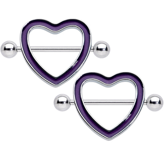 14G 5/8 Purple Heart Glow in the Dark Valentine Nipple Shield Set