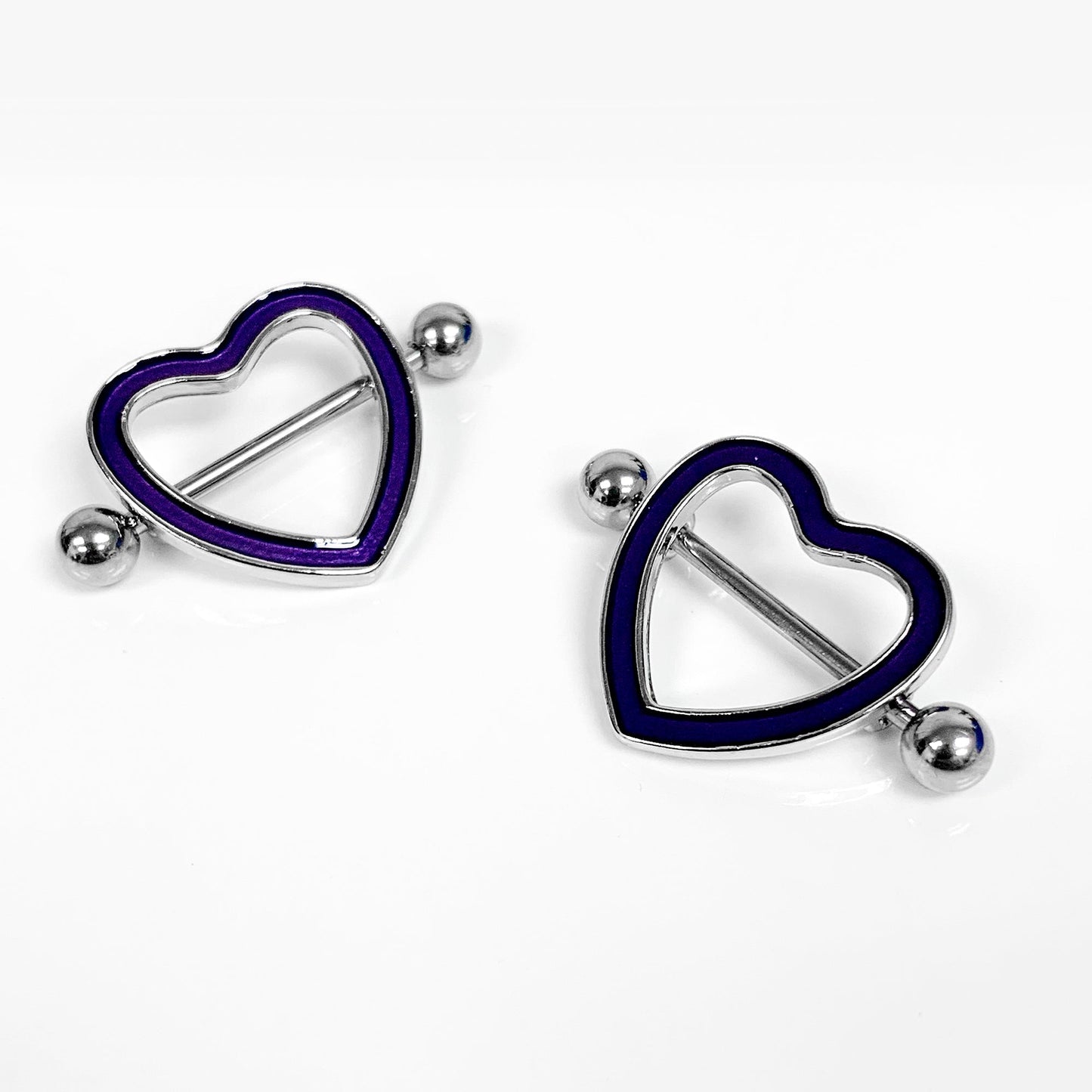14G 5/8 Purple Heart Glow in the Dark Valentine Nipple Shield Set