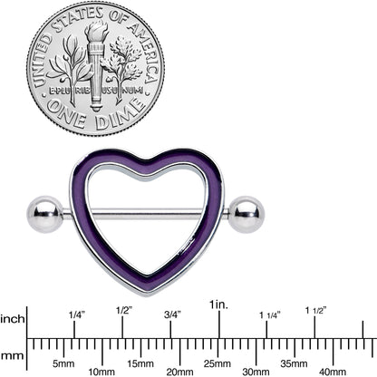 14G 5/8 Purple Heart Glow in the Dark Valentine Nipple Shield Set