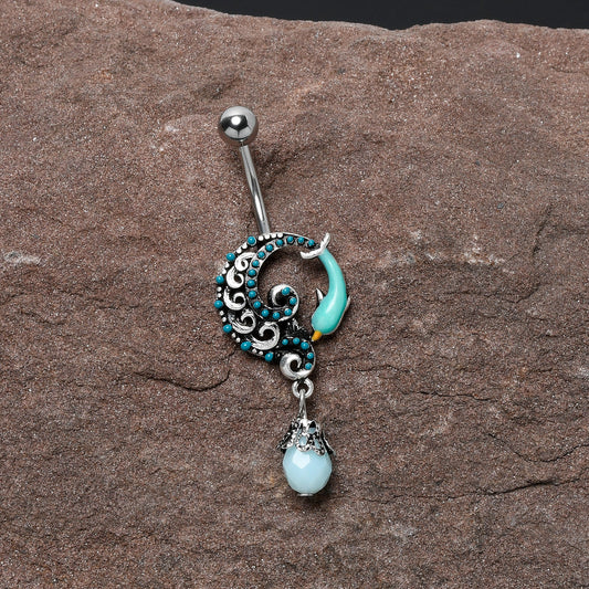 Leaping Blue Dolphin Bauble Dangle Belly Ring