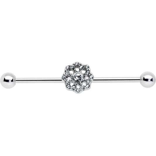 14G Clear Gem Baroque Fabulous Flower Industrial Barbell 38mm