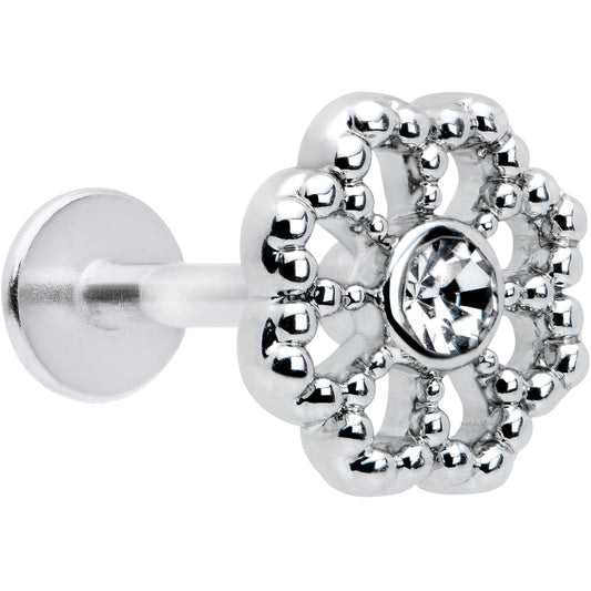 16G 5/16 Clear Gem Baroque Fabulous Flower Labret Monroe Tragus