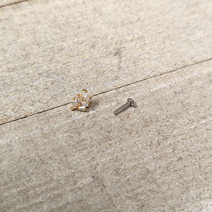16G 1/4 Clear CZ Gem Leafy Golden Branch Threadless Labret Tragus