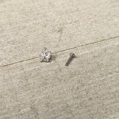 16G 1/4 Clear CZ Gem Leafy Branch Threadless Labret Tragus