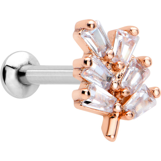 16G 5/16 Clear CZ Gem Leafy Rosy Branch Threadless Labret Tragus