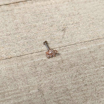 16G 5/16 Clear CZ Gem Leafy Rosy Branch Threadless Labret Tragus