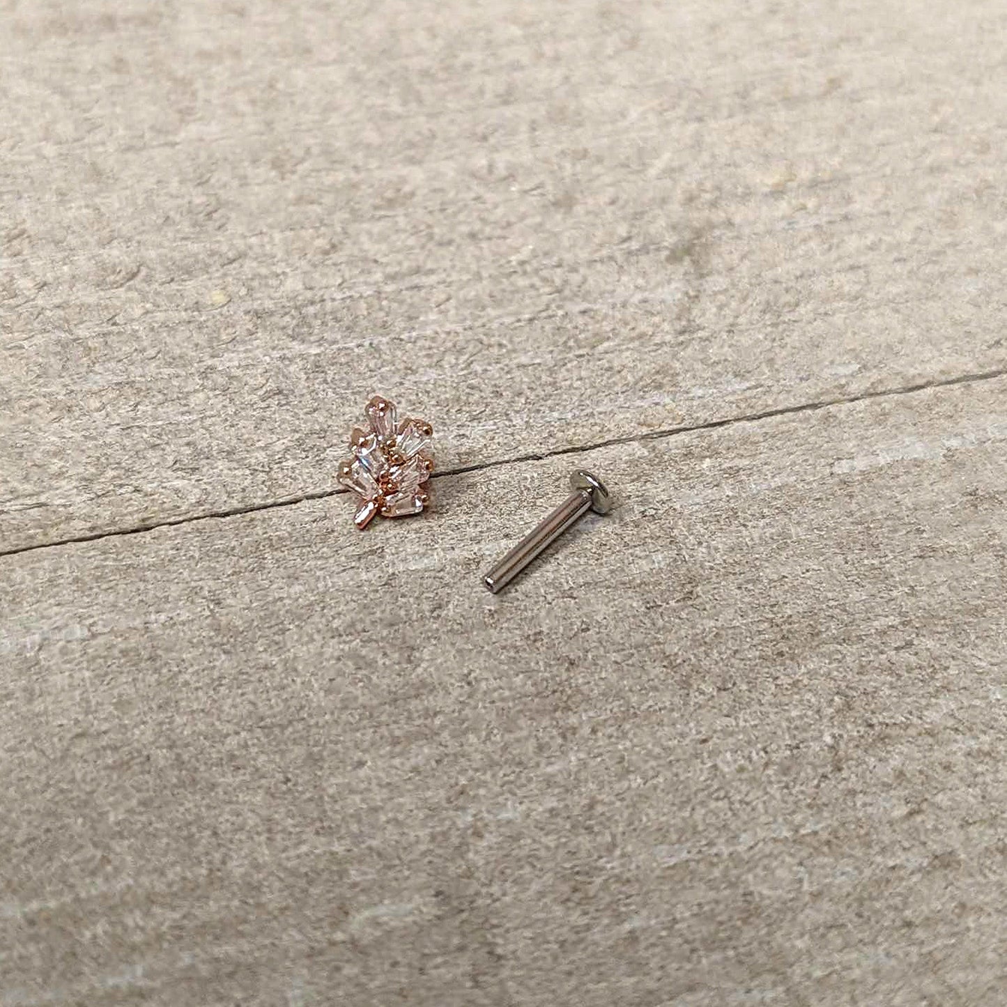 16G 5/16 Clear CZ Gem Leafy Rosy Branch Threadless Labret Tragus