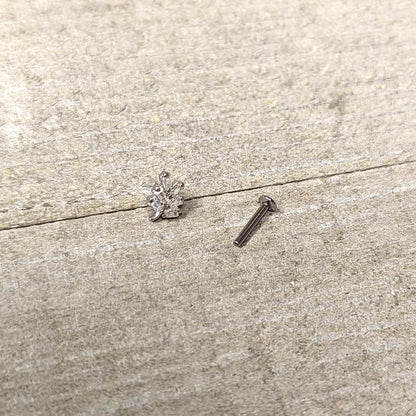 16G 5/16 Clear CZ Gem Leafy Branch Threadless Labret Monroe Tragus