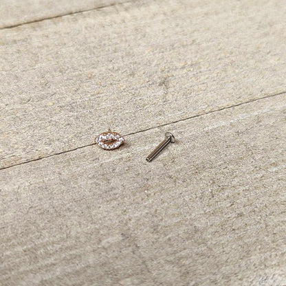 16G 5/16 Clear CZ Gem Kissy Lips Rosy Threadless Labret Tragus