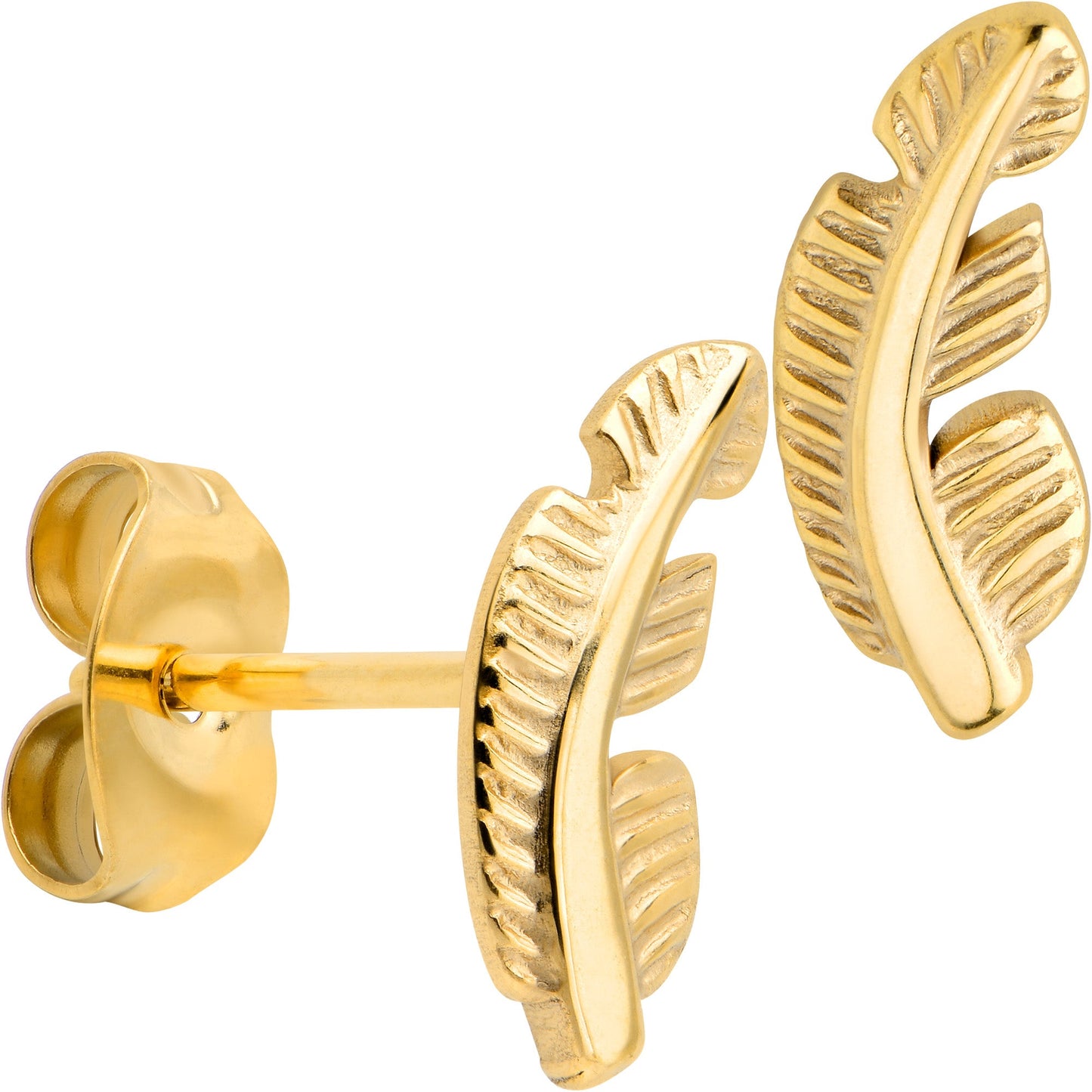 20G Gold Tone ASTM F-136 Implant Grade Titanium Fashion Feather Stud Earrings